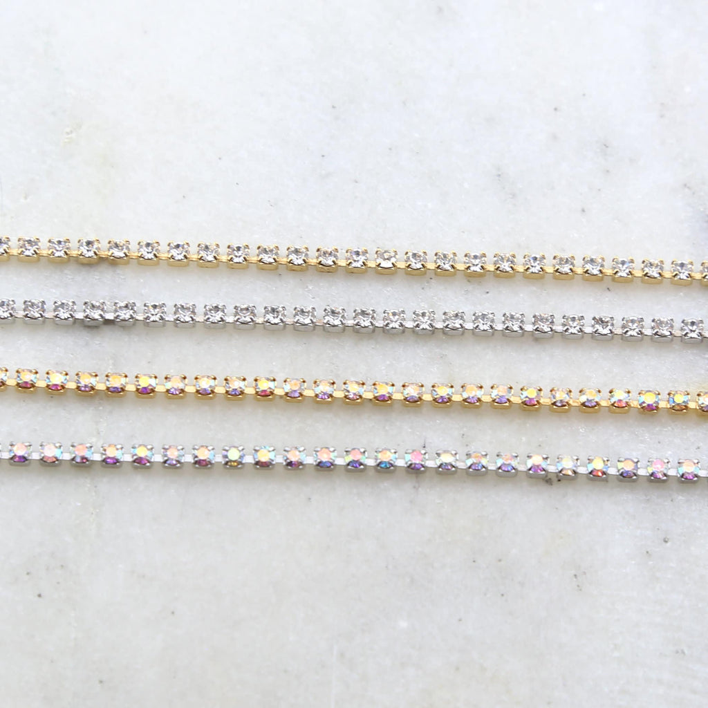 2 Mm Brass Clear or Clear AB Swarovski Rhinestone Chain – Sold by the Foot