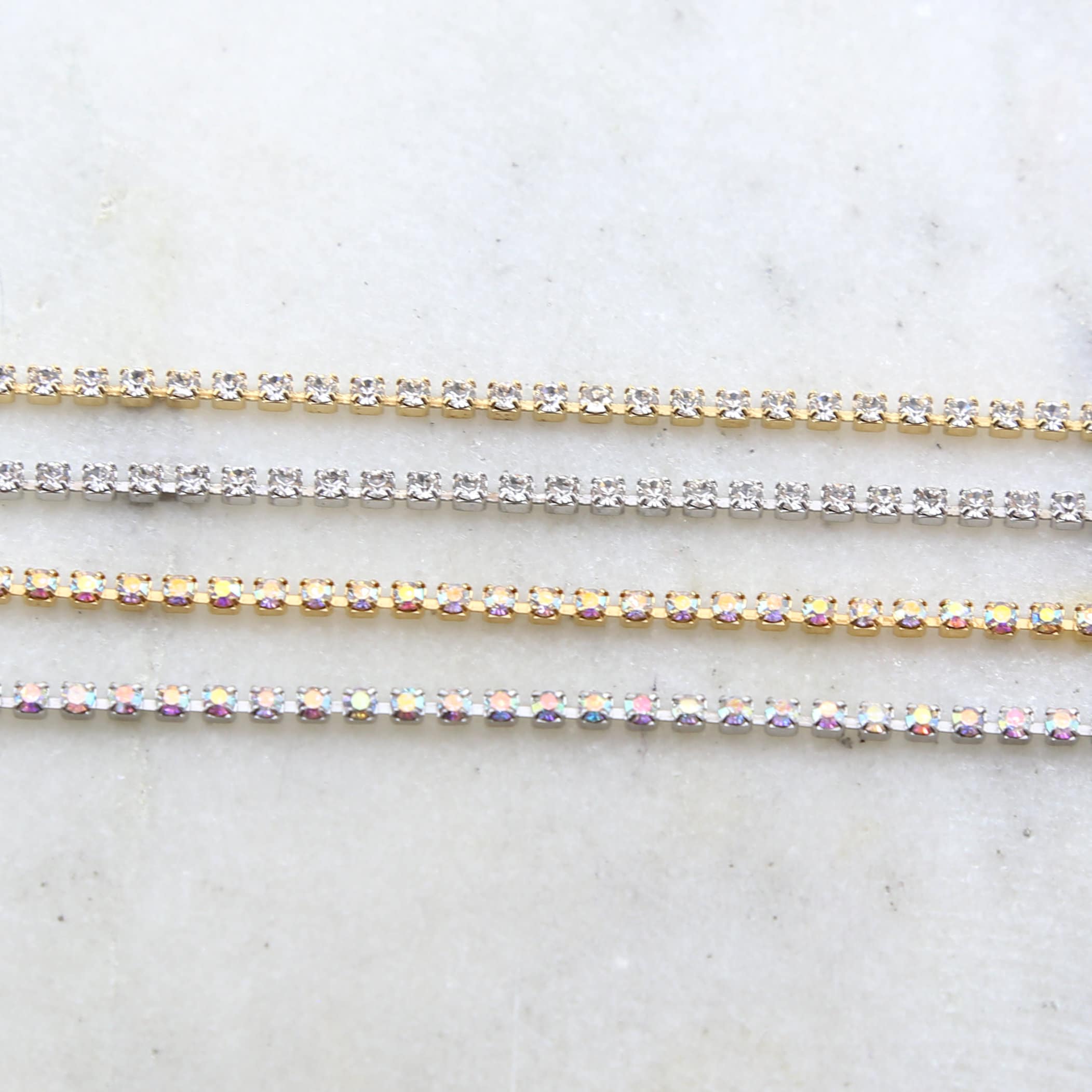 2 Mm Brass Clear or Clear AB Swarovski Rhinestone Chain – Sold by the Foot