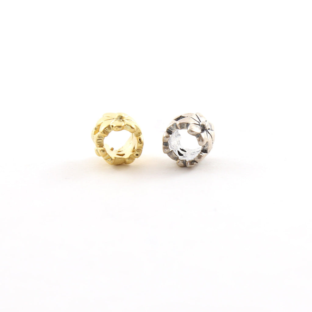 Sterling Silver or Vermeil Artisan Daisy Flower Large Hole Spacer Bead