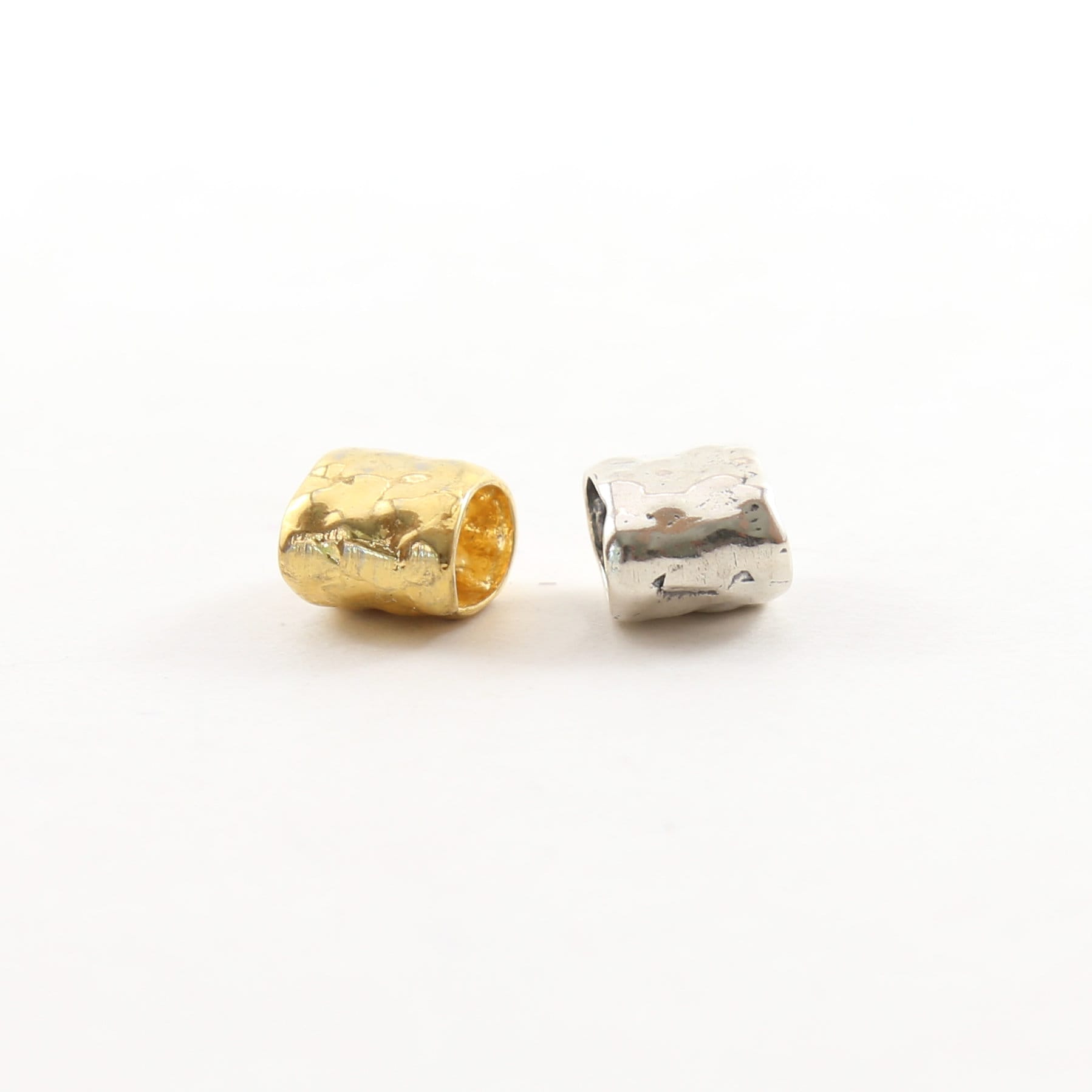 Sterling Silver or Vermeil Artisan Organic Hammered Textured Oblong Large Hole