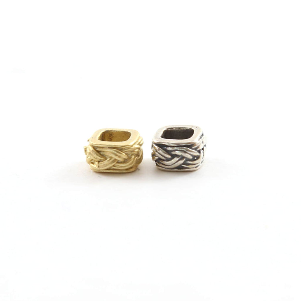 Sterling Silver or Vermeil Tibetan Style Knot Square Bead or Large Hole Spacer