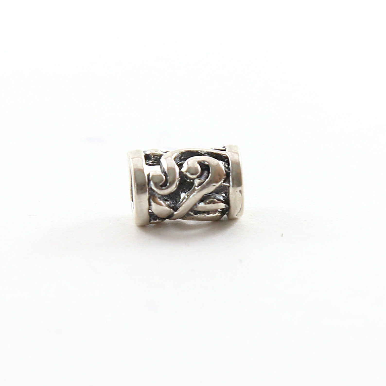 Sterling Silver Tibetan Style Curly Leaf Large Hole Spacer Bead Leather
