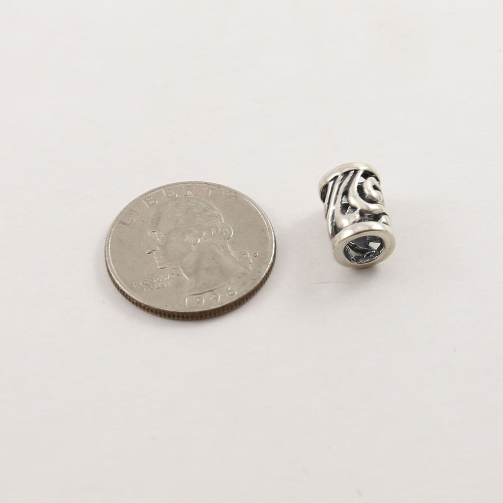 Sterling Silver Tibetan Style Curly Leaf Large Hole Spacer Bead Leather
