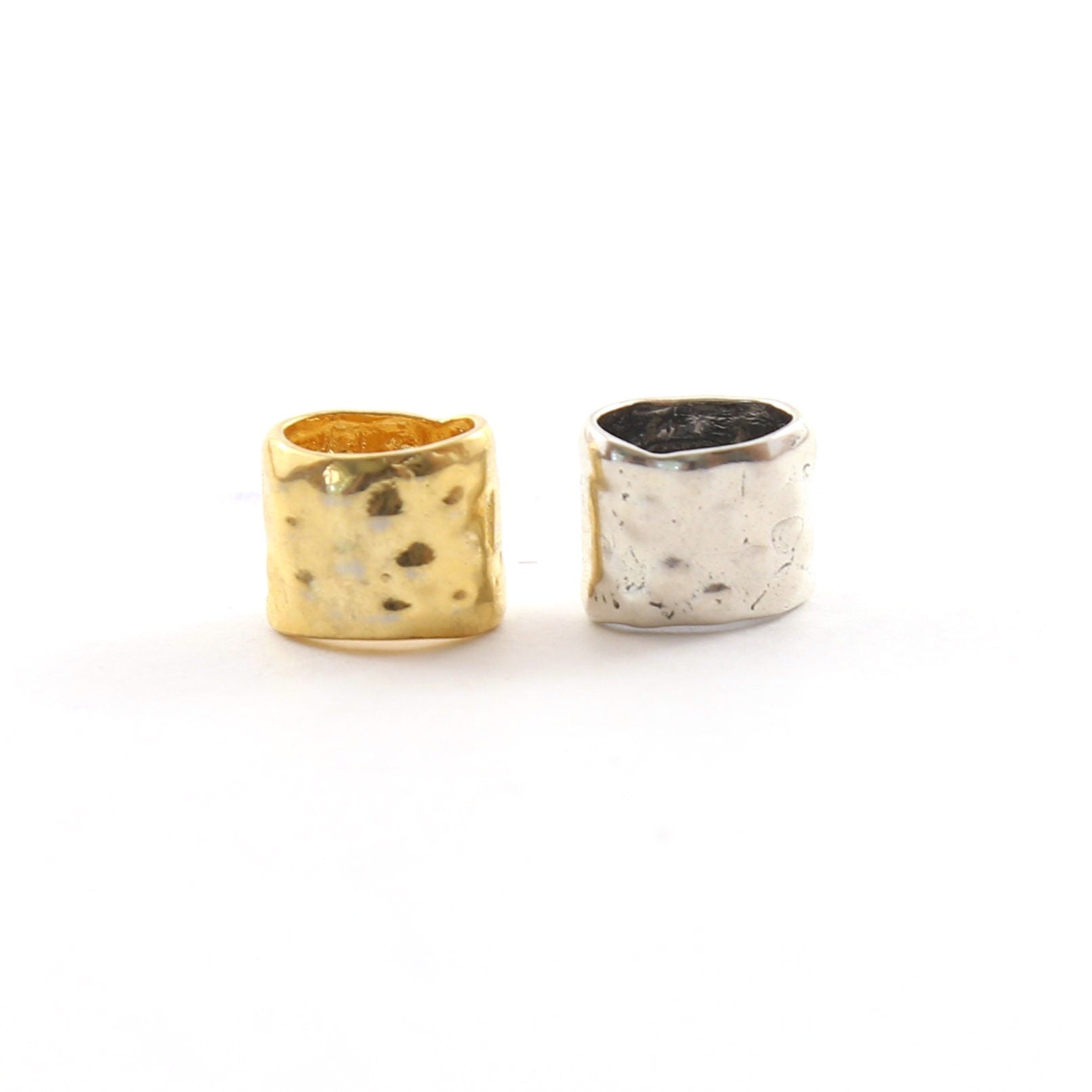 Sterling Silver or Vermeil Artisan Organic Hammered Textured Oblong Large Hole