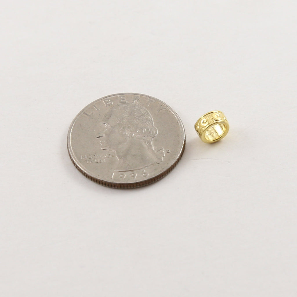 Sterling Silver or Vermeil Tibetan Style Wave Curl Bead or Large Hole Spacer
