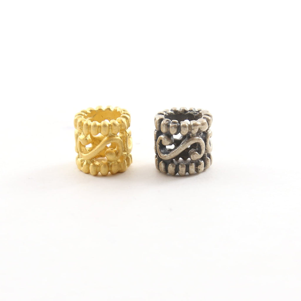 Sterling Silver or Vermeil Curly Swirl Dotted Rim Bead or Large Hole Spacer