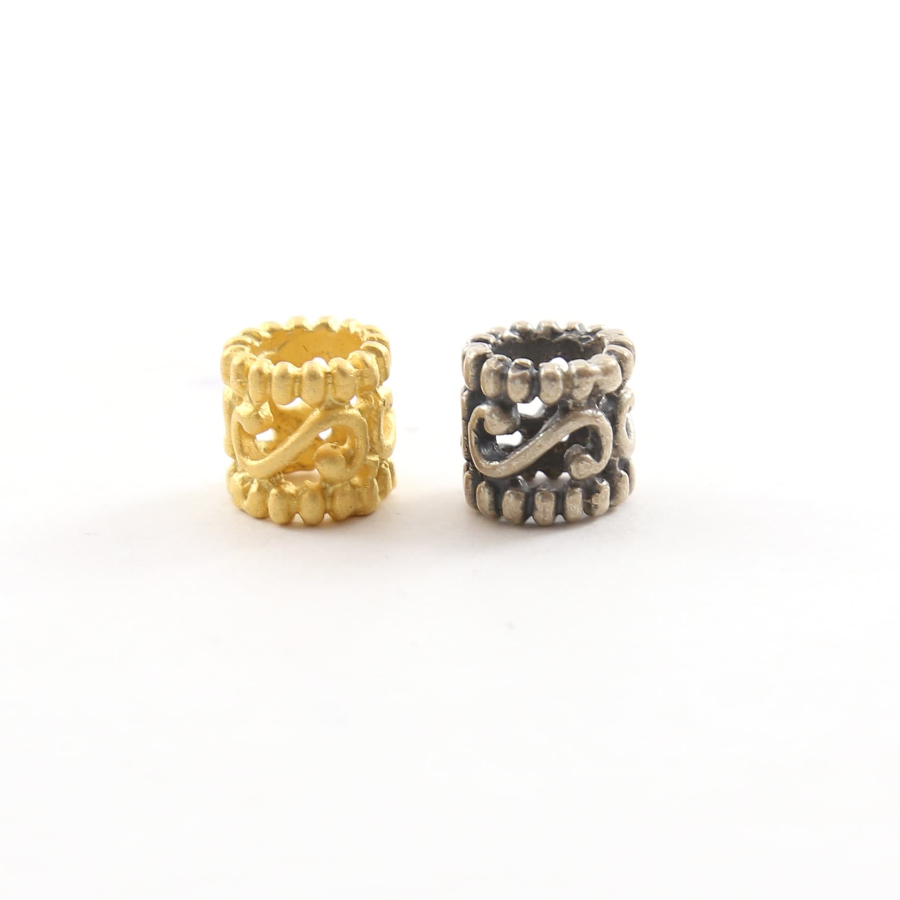 Sterling Silver or Vermeil Curly Swirl Dotted Rim Bead or Large Hole Spacer