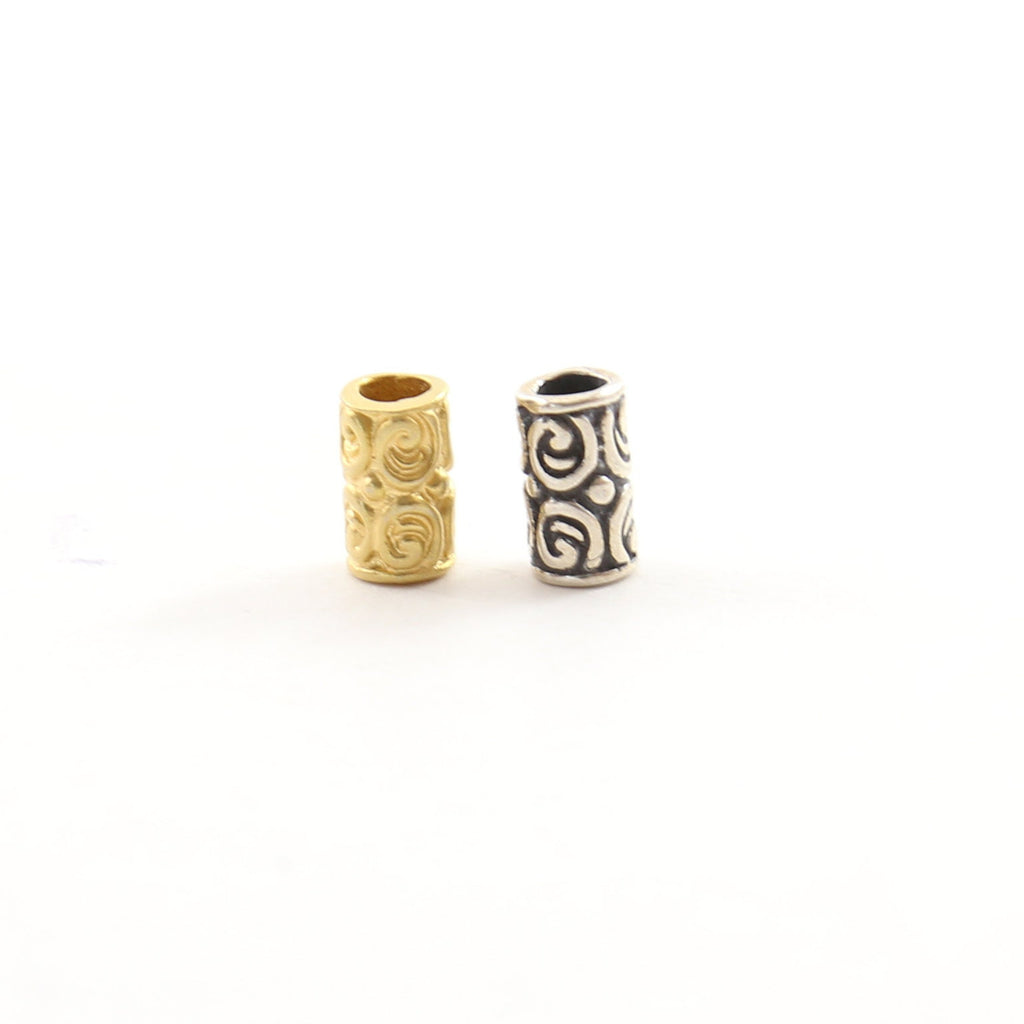 Sterling Silver or Vermeil Long Vintage Style Scroll Bead or Large Hole Spacer