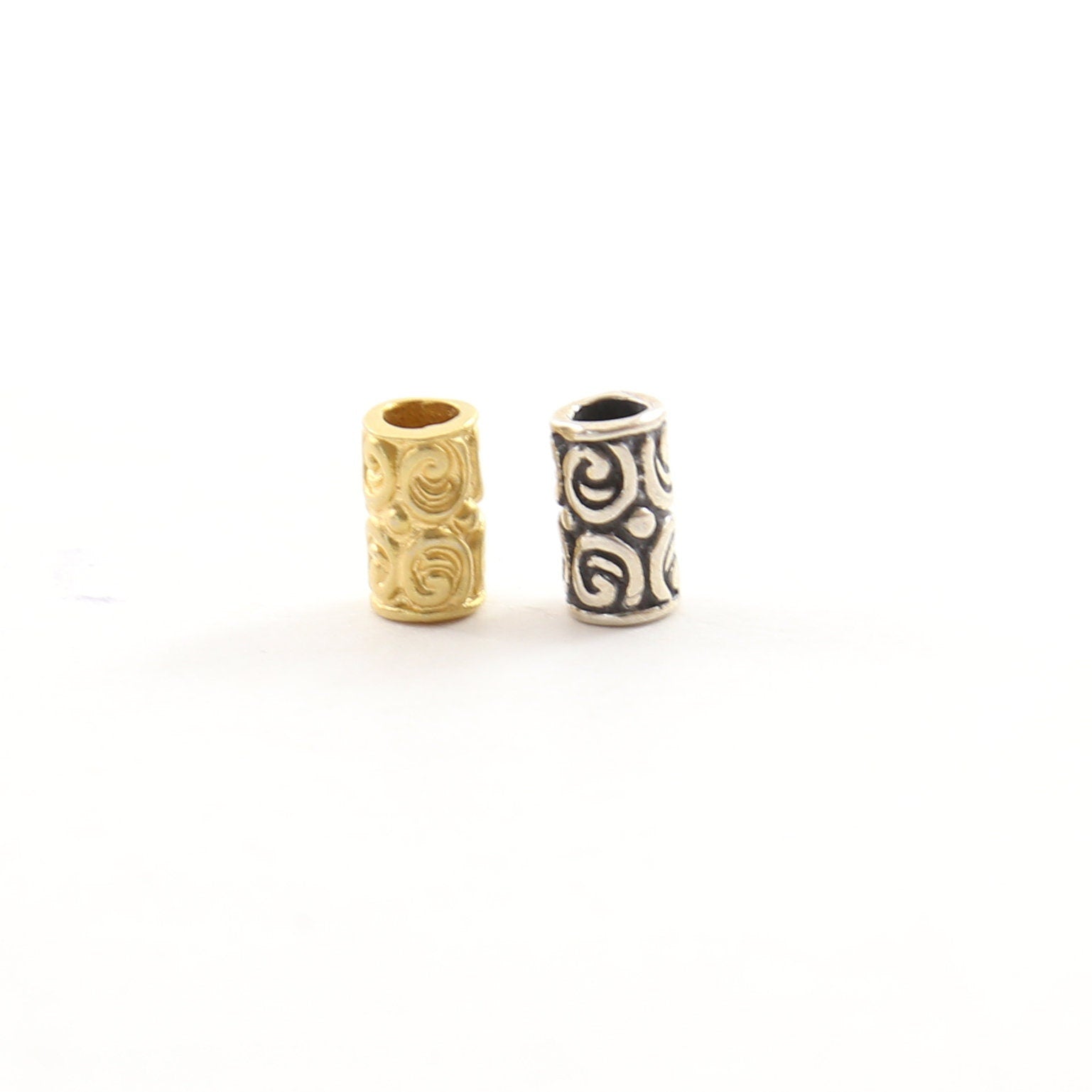 Sterling Silver or Vermeil Long Vintage Style Scroll Bead or Large Hole Spacer