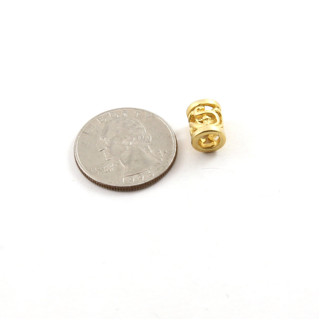 Vermeil Brushed Matte Curly Leaf Swirl Bead Large Hole Spacer