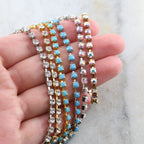 3mm Brass Clear AB or Turquoise Blue Swarovski Rhinestone Chain
