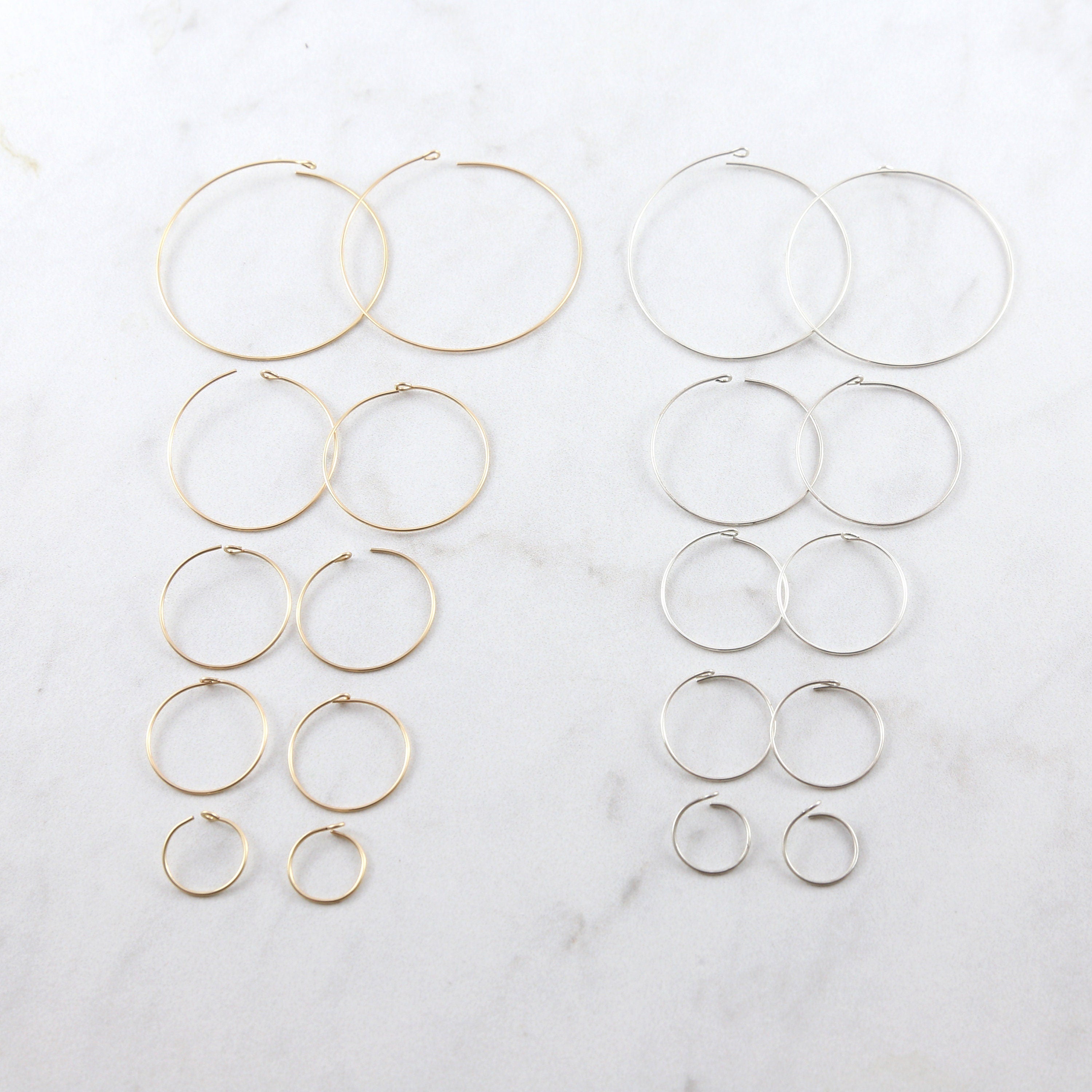 Sterling Silver or 14K Gold Filled Beading Hoop Earring Wire 40mm 25mm (2pc)