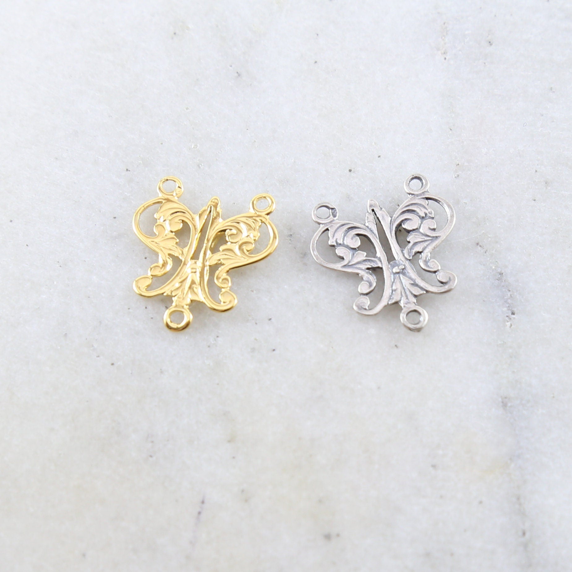 Sterling Silver or Vermeil Fancy Butterfly Y Connector Link Necklace Rosary