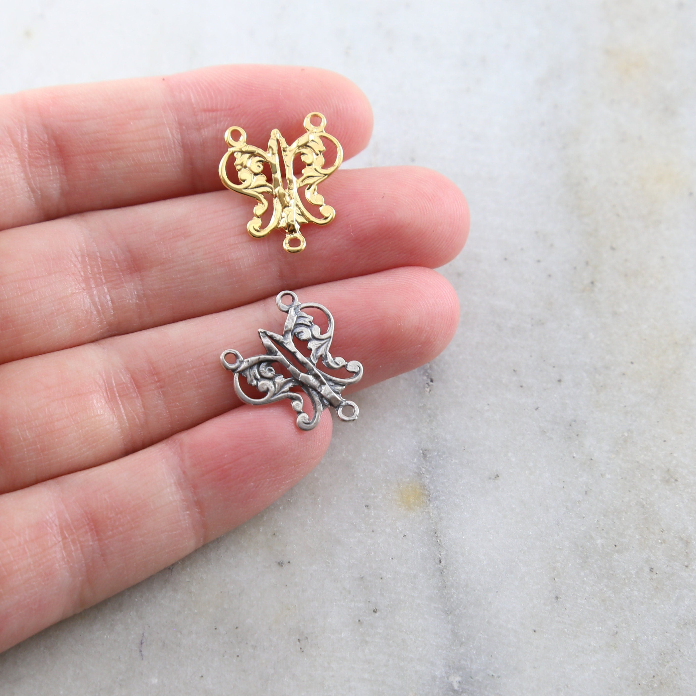 Sterling Silver or Vermeil Fancy Butterfly Y Connector Link Necklace Rosary