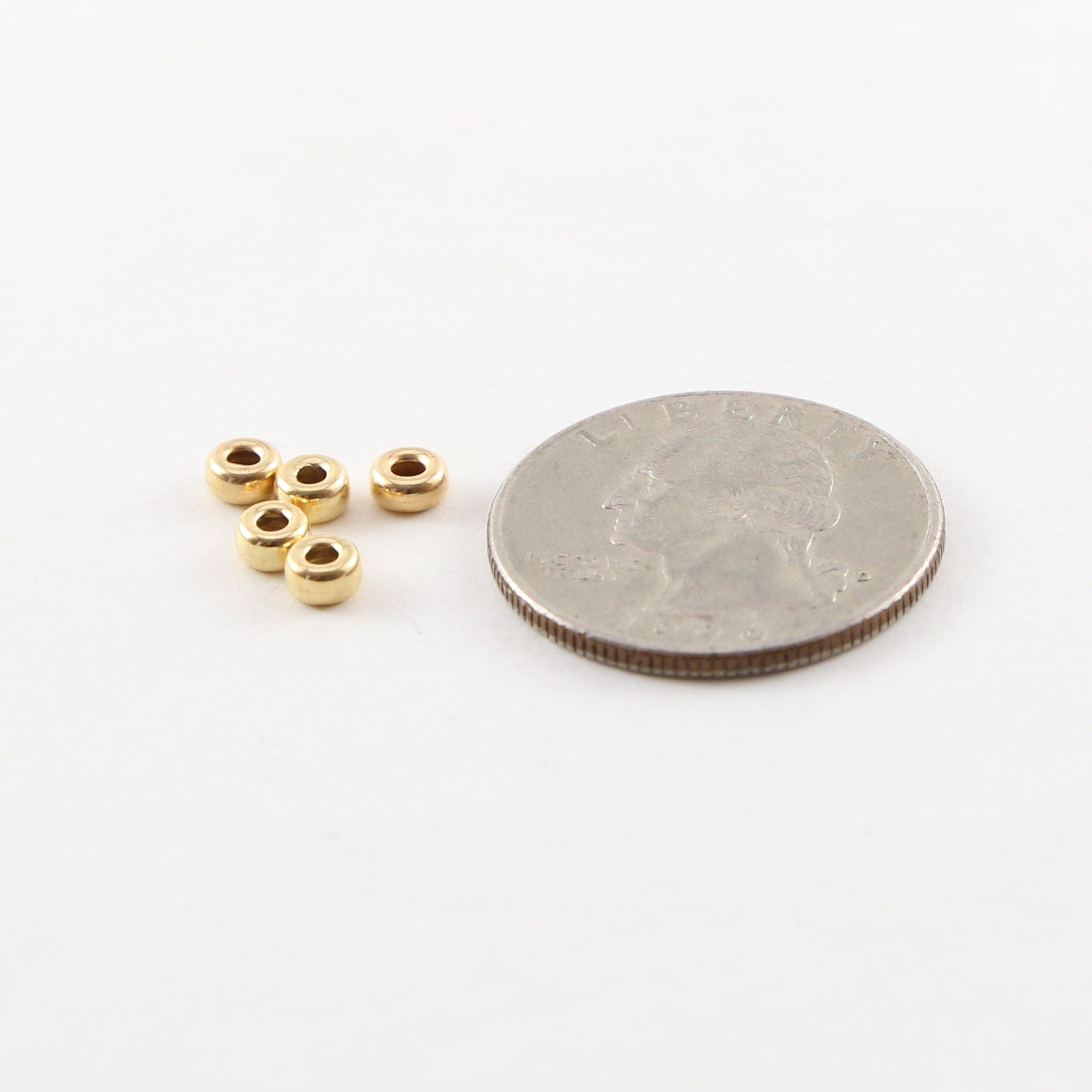 14K Gold Filled 4mm Smooth Pony Rondelle Seamless Spacer Beads (5pc)