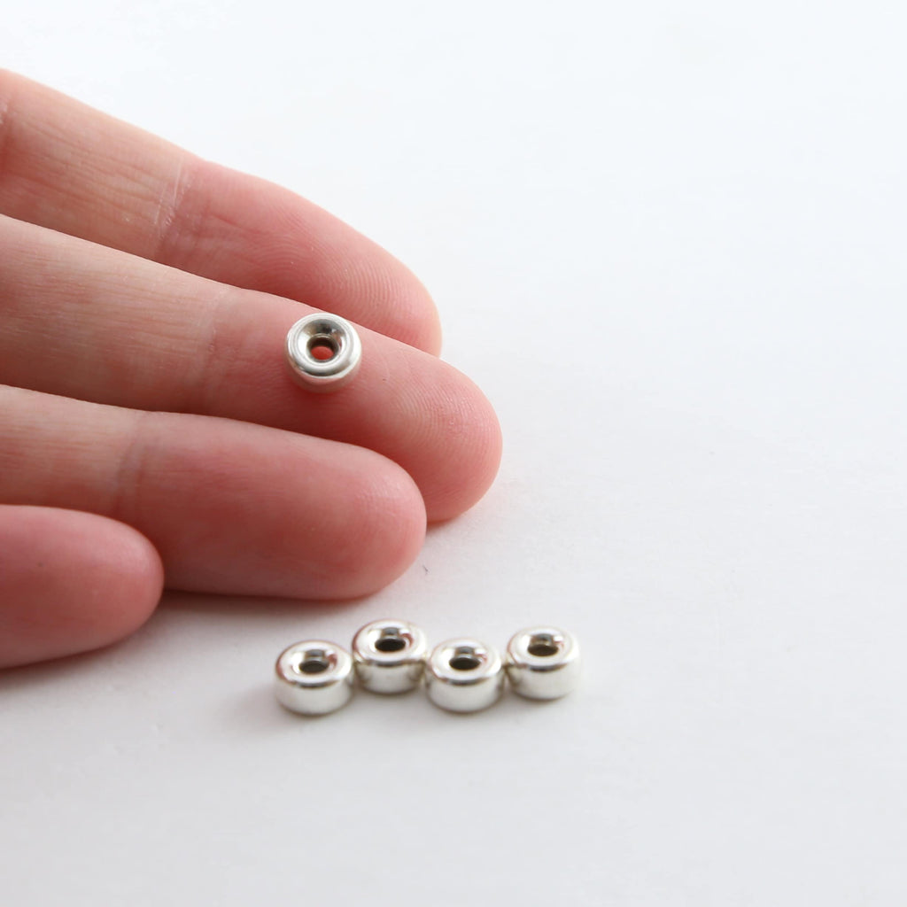 Sterling Silver 6mm Smooth Pony Rondelle Seamless Spacer Beads (5pc)