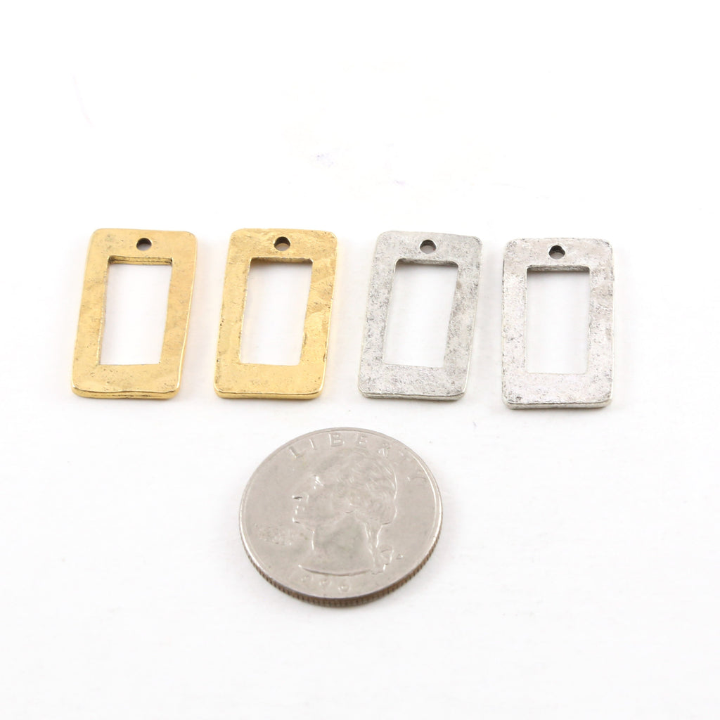 Pewter Metal Textured 23mm x 11mm Rectangle Shaped Open (2pc)