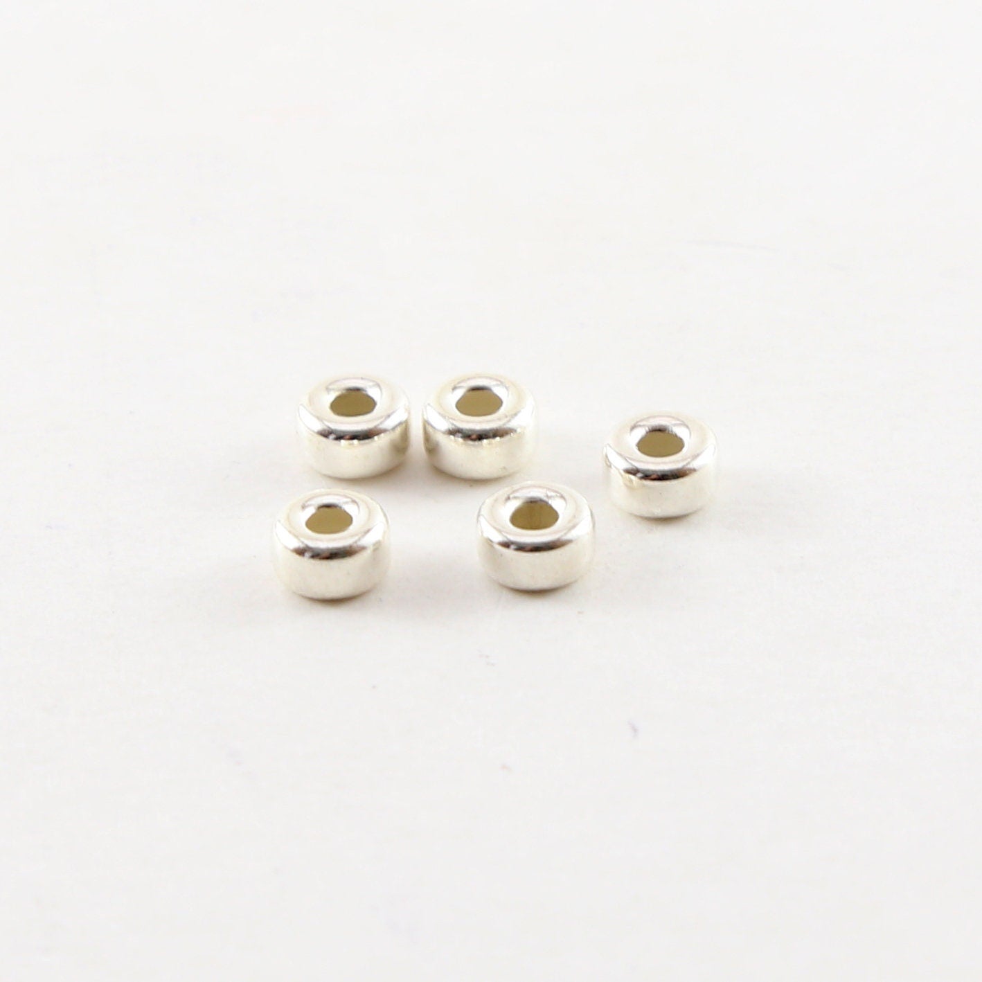 Sterling Silver 5mm Smooth Pony Rondelle Seamless Spacer Beads (5pc)
