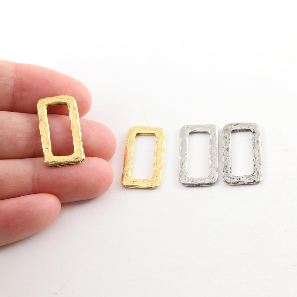 Pewter Metal Textured 20mm x 15mm Rectangle Shaped Open (2pc)