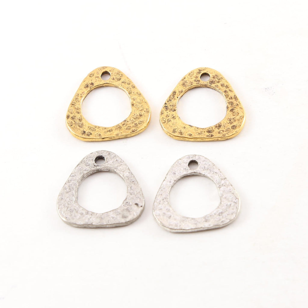 19mmx19mm Pewter Metal Textured Open Circle Triangle Connector Stamping (2pc)