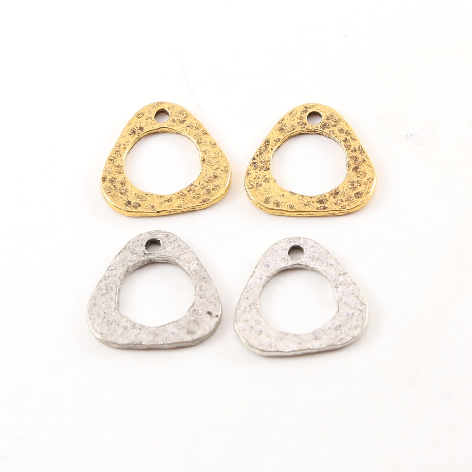 19mmx19mm Pewter Metal Textured Open Circle Triangle Connector Stamping (2pc)