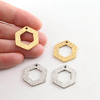 19mmx21mm Pewter Metal Textured Open Hexagon Stamping Blank Pendant (2pc)