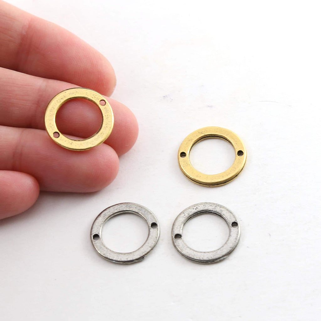Pewter Small 16mm Metal Smooth Flat Open Circle Connector Ring (2pc)