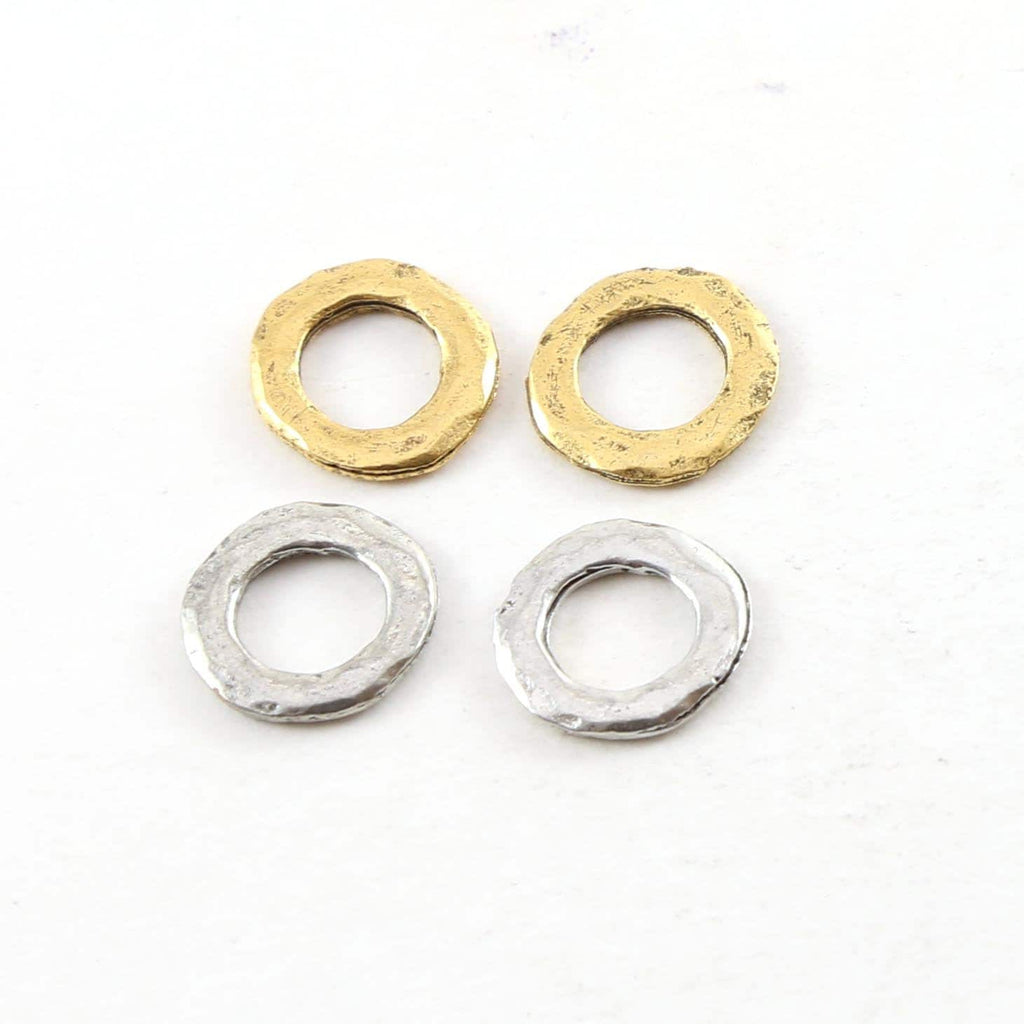 Pewter Small Hammered Textured Rugged 12mm Metal Raw Open (4pc)