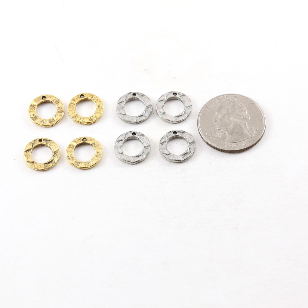 Pewter Small 13mm Metal Textured Hammered Open Circle Charm (4pc)