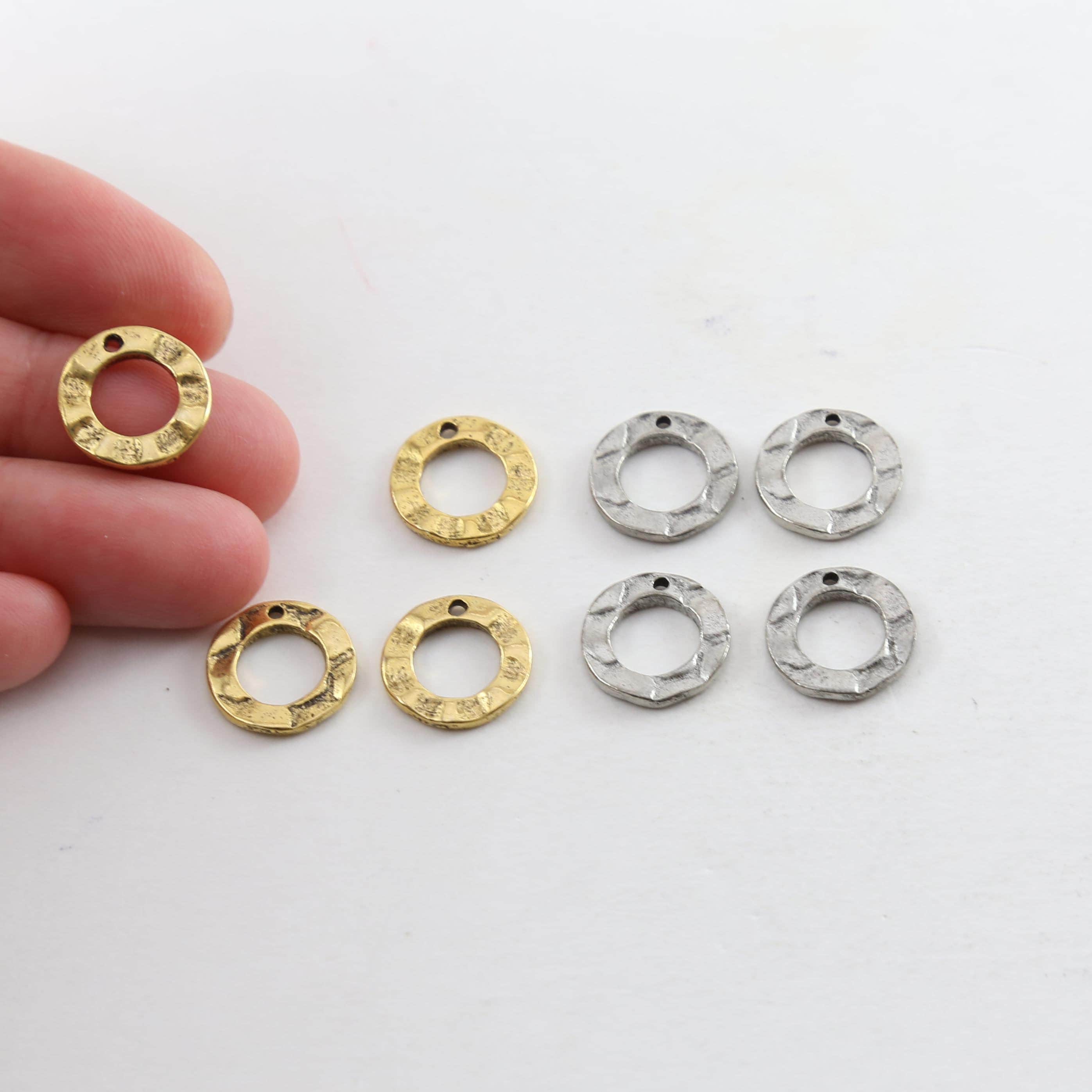 Pewter Small 13mm Metal Textured Hammered Open Circle Charm (4pc)