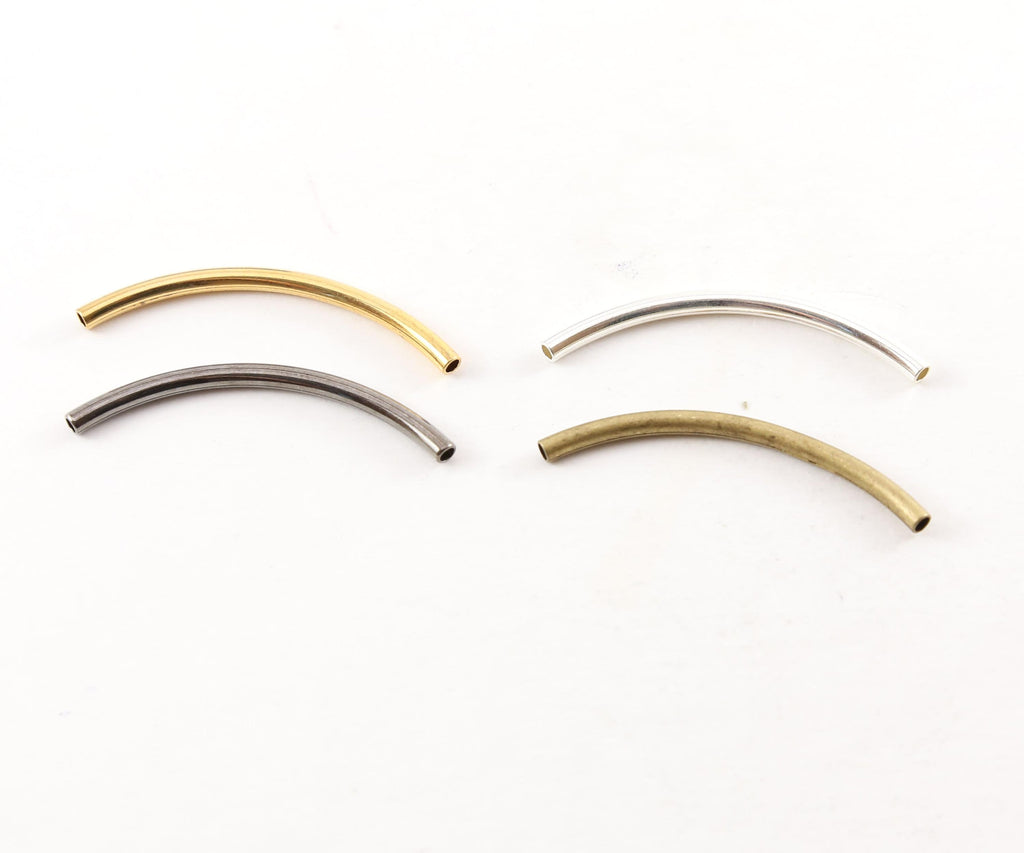 Brass Long 40mm x 2mm Bar Bugle Bead Curved Tube Morse Code (10pc)