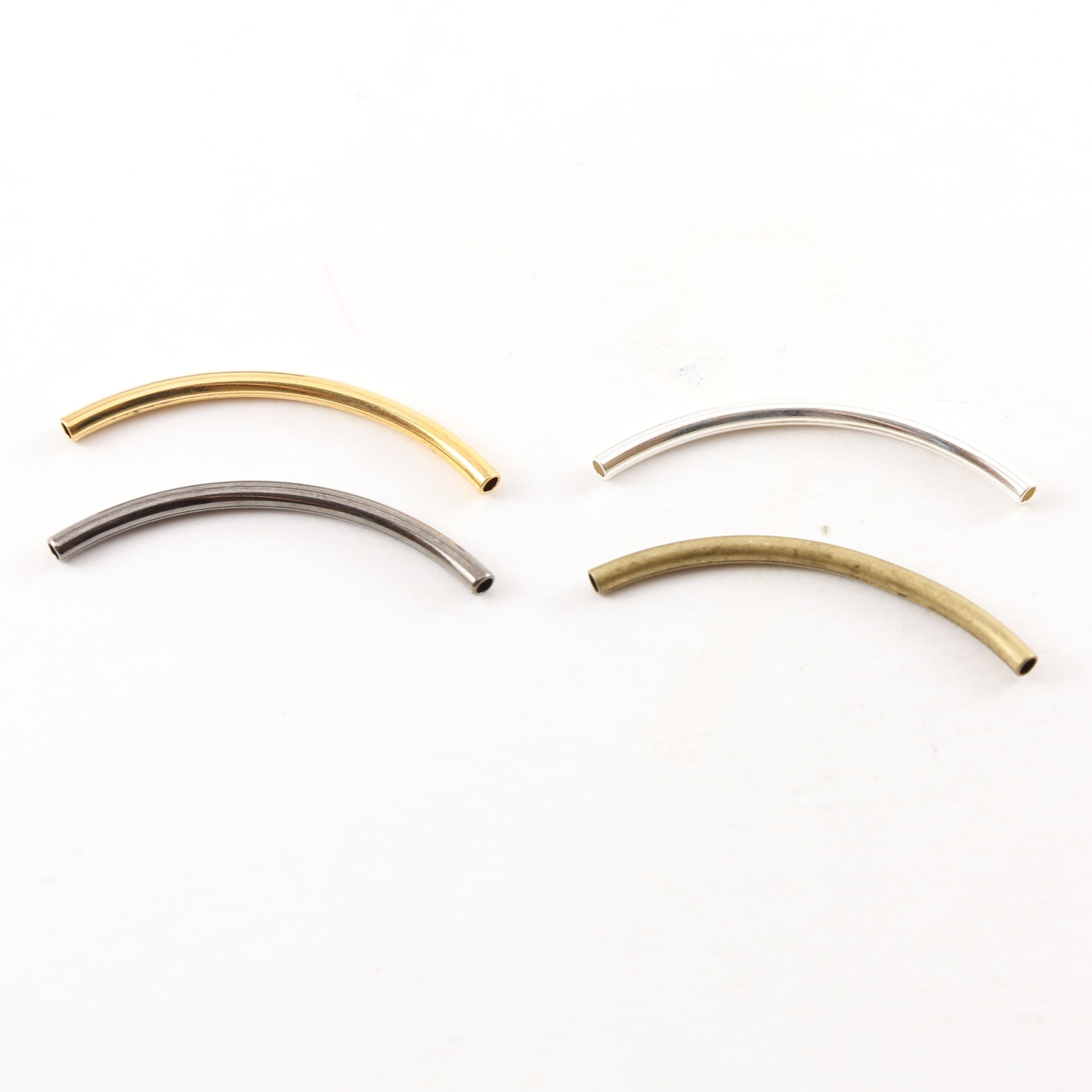 Brass Long 40mm x 2mm Bar Bugle Bead Curved Tube Morse Code (10pc)