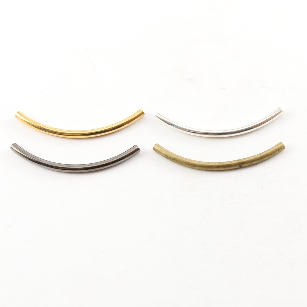 Brass Long 40mm x 2mm Bar Bugle Bead Curved Tube Morse Code (10pc)