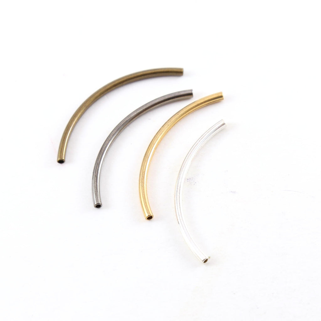 Brass Long 40mm x 1mm Bar Bugle Bead Curved Tube Morse Code (10pc)