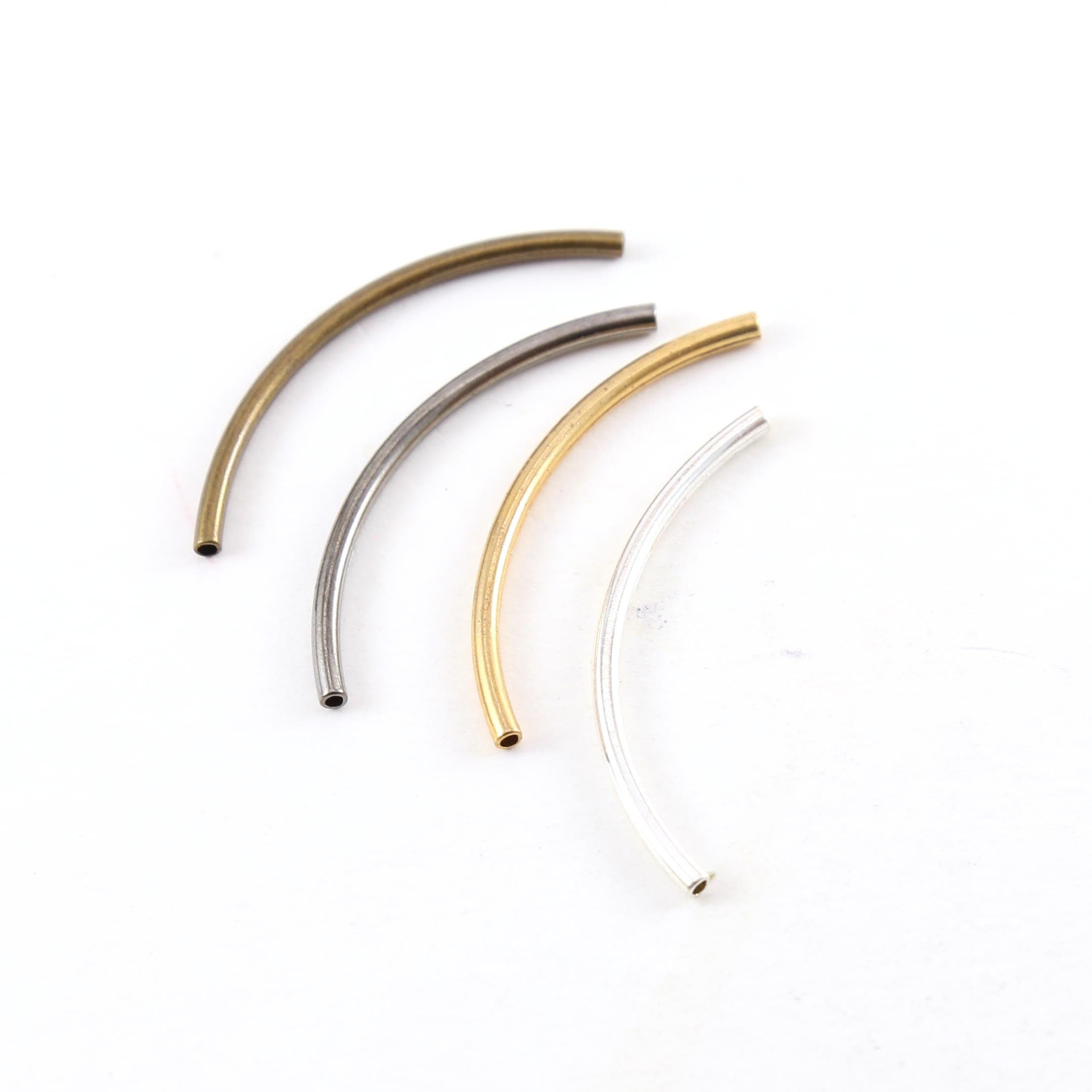 Brass Long 40mm x 1mm Bar Bugle Bead Curved Tube Morse Code (10pc)
