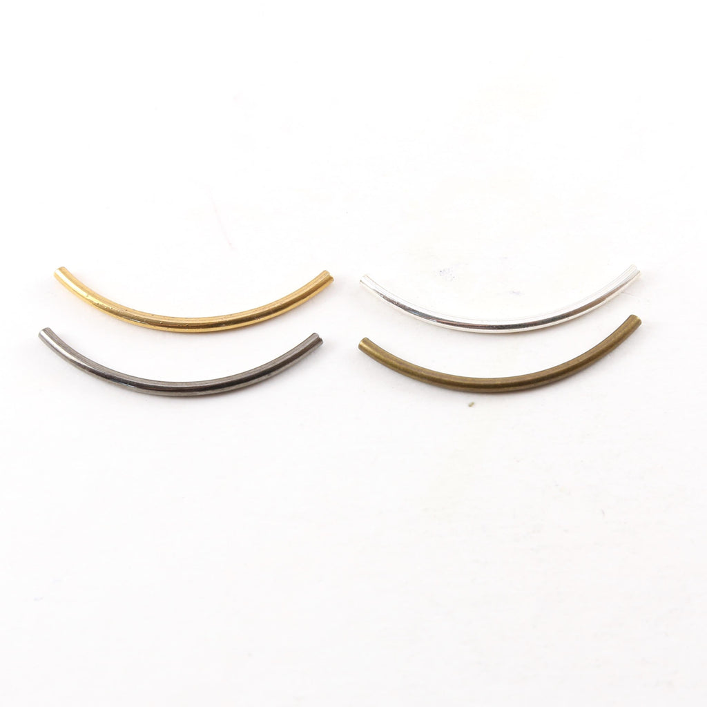 Brass Long 40mm x 1mm Bar Bugle Bead Curved Tube Morse Code (10pc)