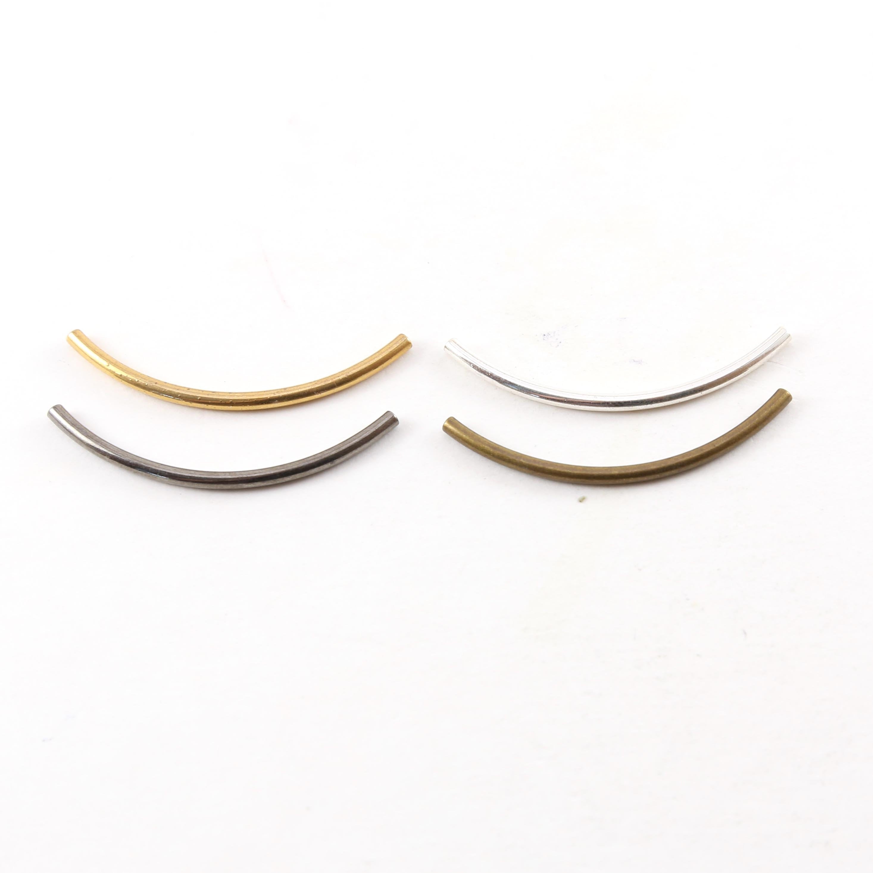 Brass Long 40mm x 1mm Bar Bugle Bead Curved Tube Morse Code (10pc)