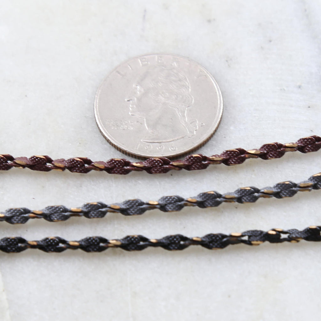 3mm Gold Plated or Brass Twisted Chain in Grey Blue Black – Sold by the Foot