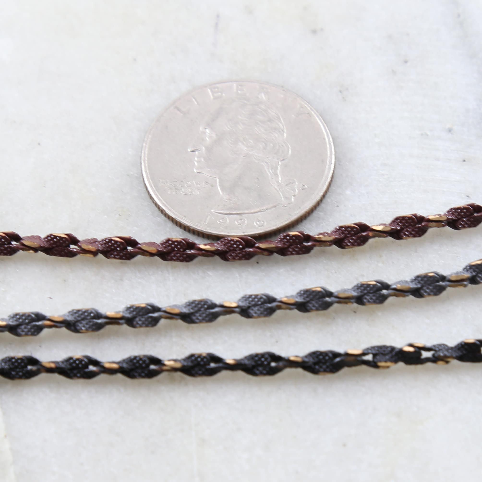 3mm Gold Plated or Brass Twisted Chain in Grey Blue Black – Sold by the Foot