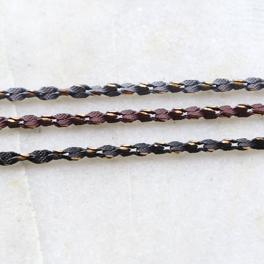 3mm Gold Plated or Brass Twisted Chain in Grey Blue Black – Sold by the Foot