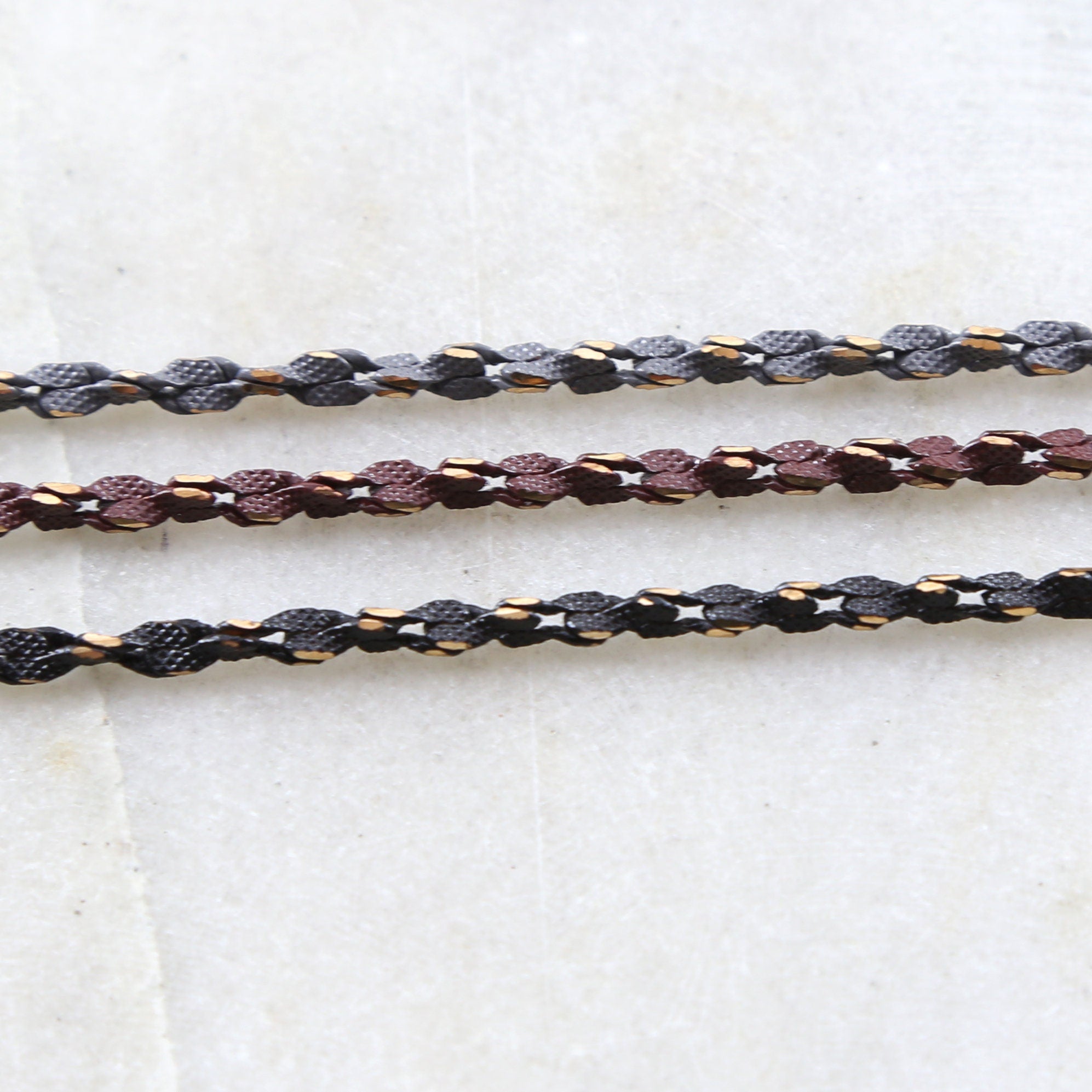 3mm Gold Plated or Brass Twisted Chain in Grey Blue Black – Sold by the Foot