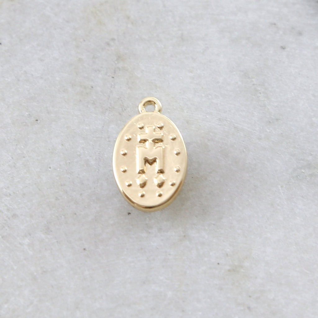 13mmx8mm Brass Small Oval Gold Virgin Mother Mary Miraculous Medal