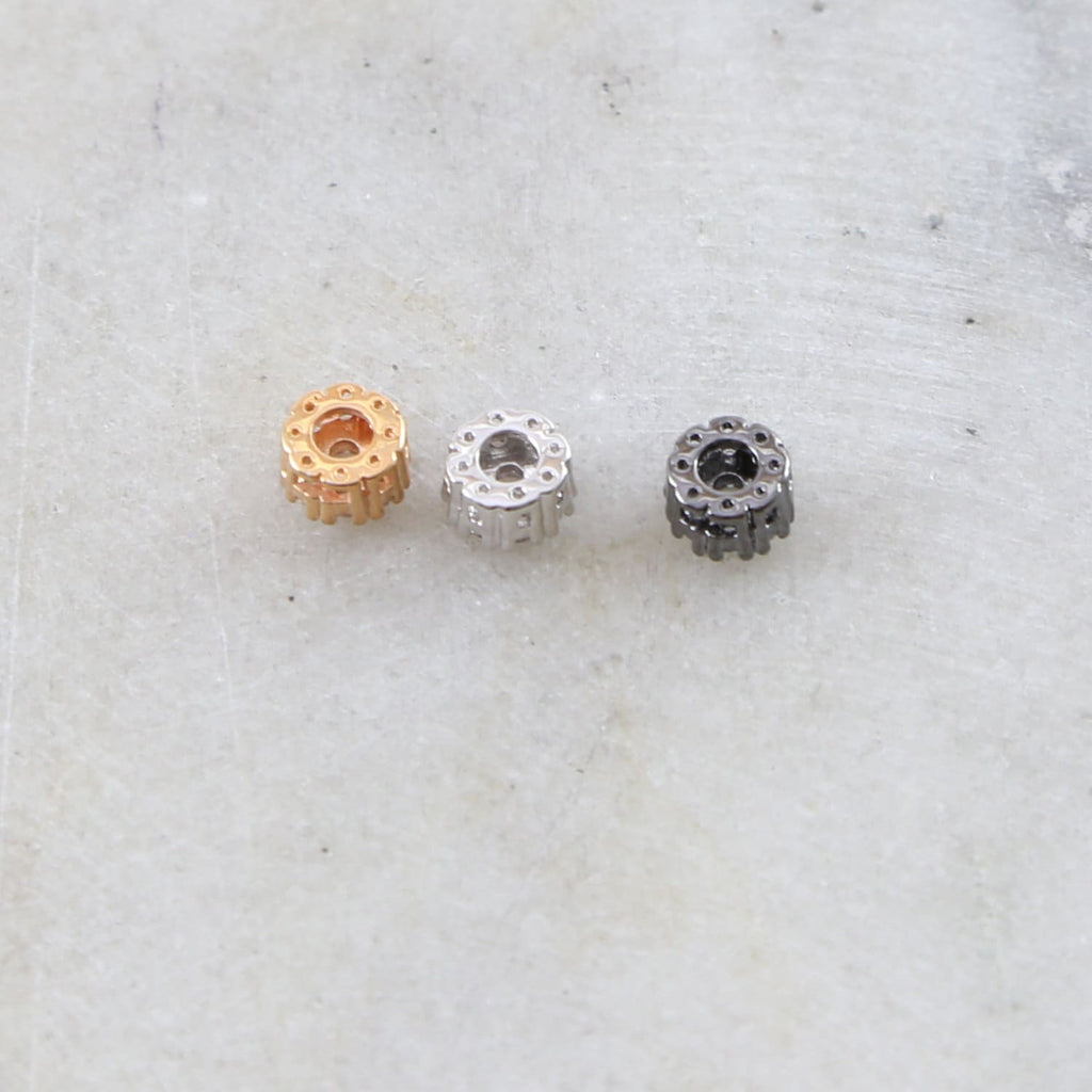 Rhodium Plated Daisy Flower Pave Bead Cubic Zirconia CZ Spacer Bead