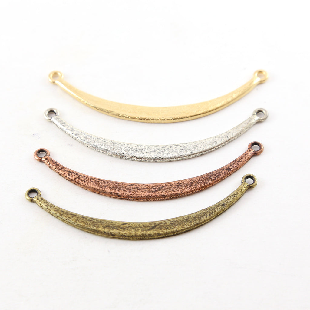 65mmx5mm Pewter Long Thick Curved Textured Metal Connector Necklace