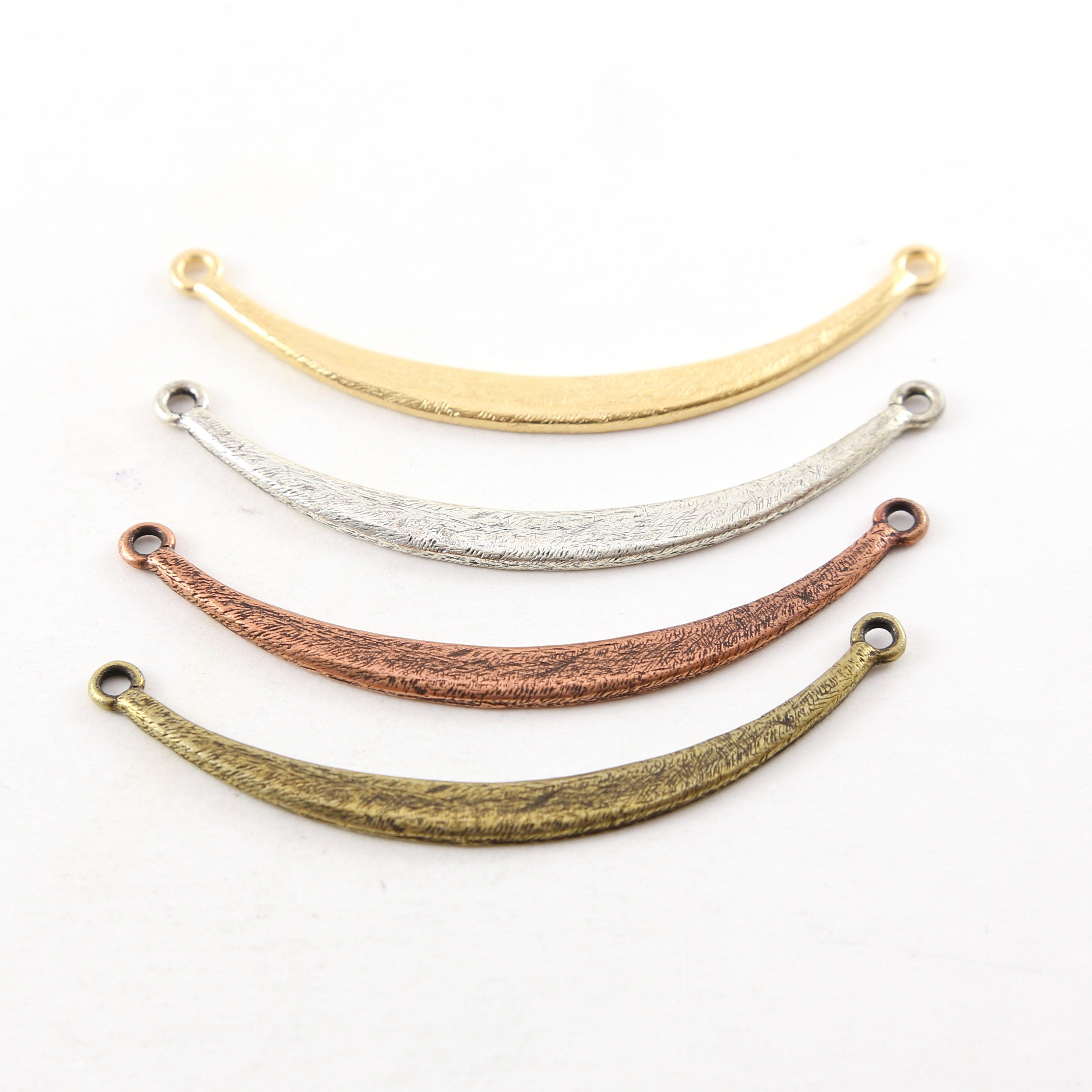 65mmx5mm Pewter Long Thick Curved Textured Metal Connector Necklace