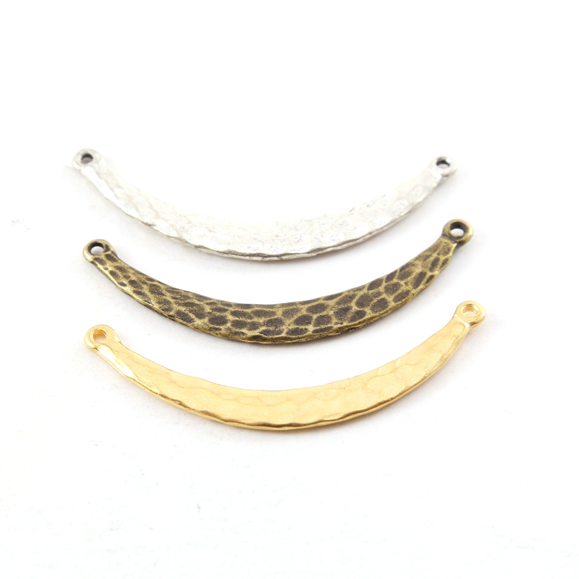 45mmx6mm Pewter Thick Hammered Curved Textured Metal Connector Necklace