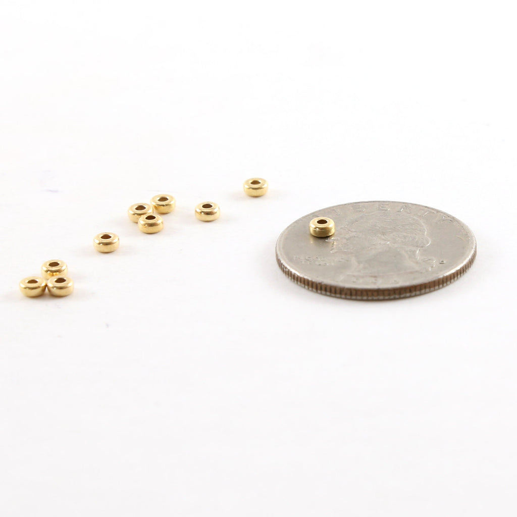 14K Gold Filled 3mm Smooth Pony Rondelle Seamless Spacer Beads (10pc)