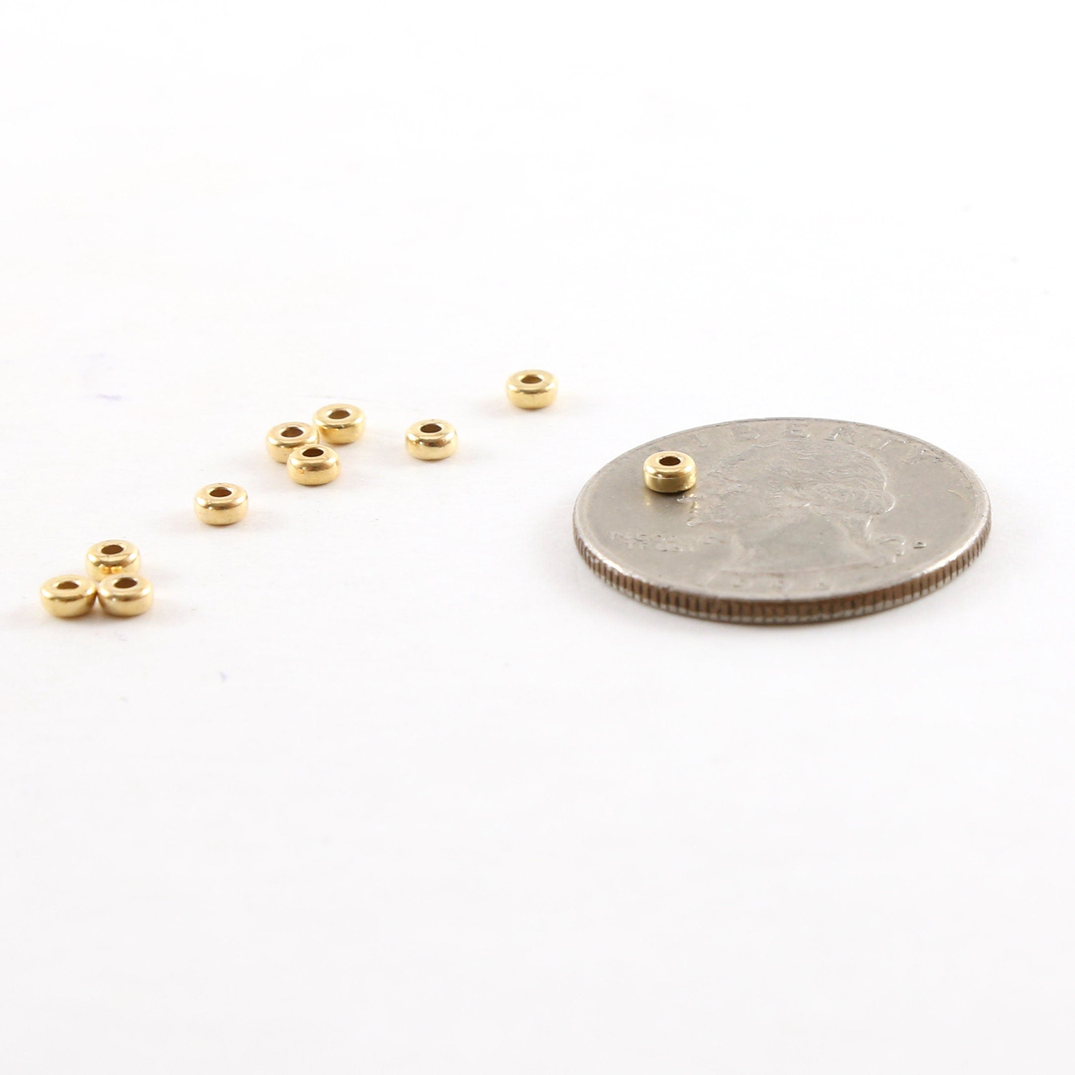 14K Gold Filled 3mm Smooth Pony Rondelle Seamless Spacer Beads (10pc)