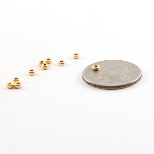 14K Gold Filled 3mm Smooth Pony Rondelle Seamless Spacer Beads (10pc)