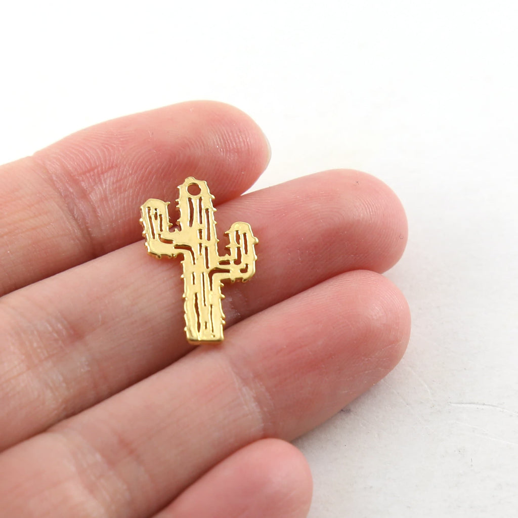 Sterling Silver or Vermeil Flat Cactus Charm Southwestern Desert Charm Summer